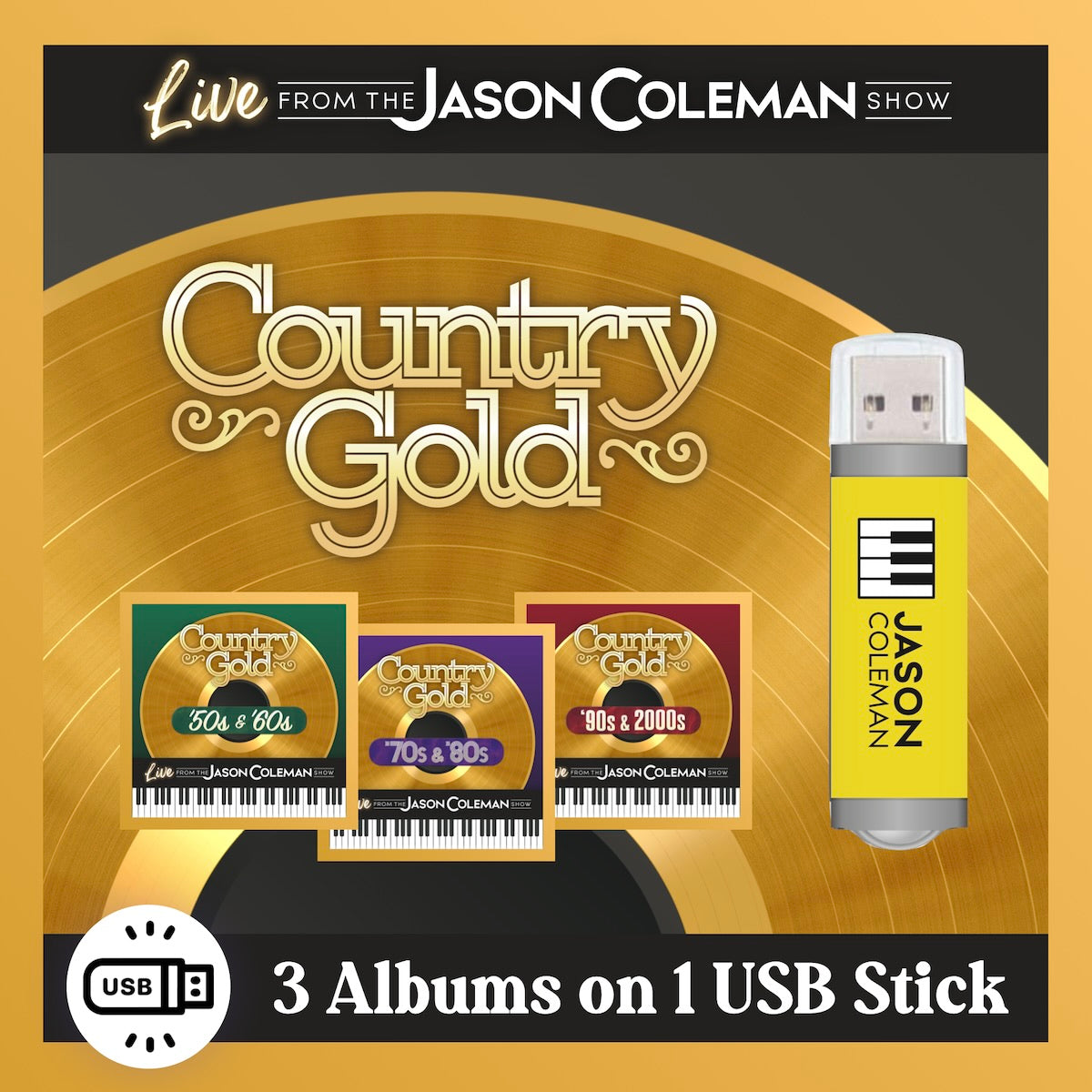 NEW! USB Country Gold Music Stick (3 Albums, 40 Songs)