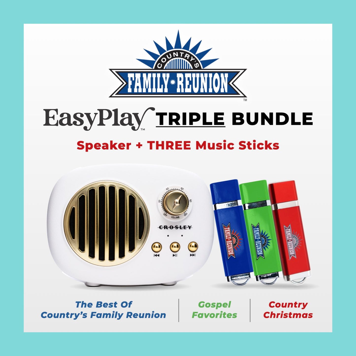 NEW! Country's Family Reunion EasyPlay TRIPLE BUNDLE [Speaker + 3 Sticks]